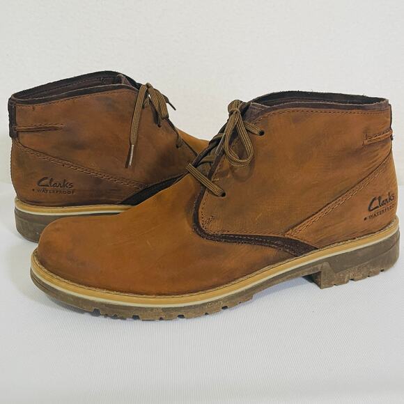 Clarks Chukka Boots Men's 10.5 Morris Peak Waterproof Beeswax Brown Leather Mid - Picture 1 of 11